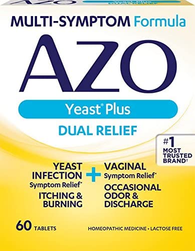AZO Yeast Plus Multi Symptom Formula Dual Relief for Yeast Infection Symptom, 60 Tablets