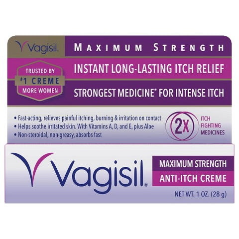 Vagisil Maximum Strength Anti-Itch Creme with Benzocaine for Vaginal Itching & Irritation, 1oz