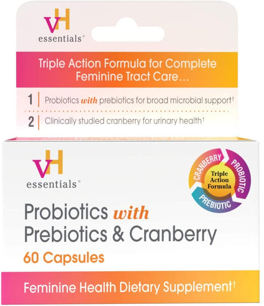 VH Essentials Probiotics with Prebiotics & Cranberry for Vaginal Health, 60 Capsules