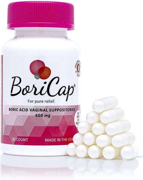 BoriCap Boric Acid Vaginal Suppositories 600mg for Odor Control, Bacterial Vaginosis Treatment, 30 Capsule Suppositories