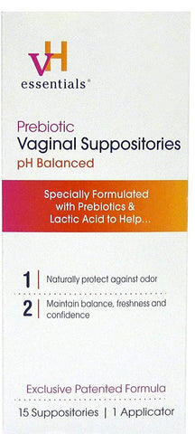 VH Essentials Prebiotic Vaginal Suppositories PH Balanced for Vaginal Odor, 15 Suppositories